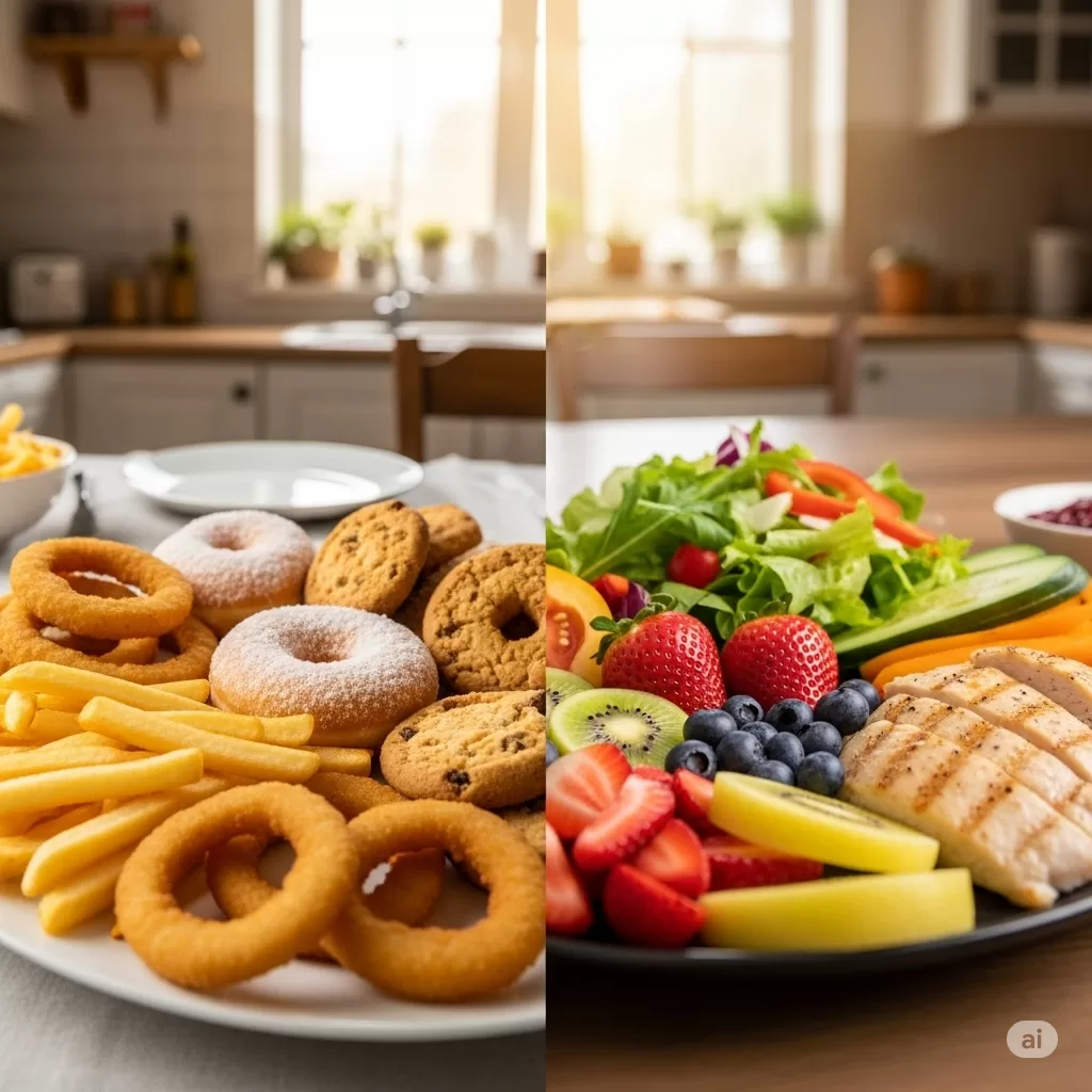 Vinagre de Maçã emagrece? Comparativo de prato saudável vs Prato não saudável