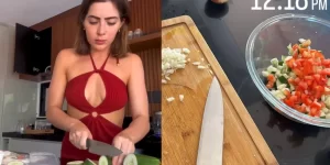 Jade Picon preparando refeição vegana.