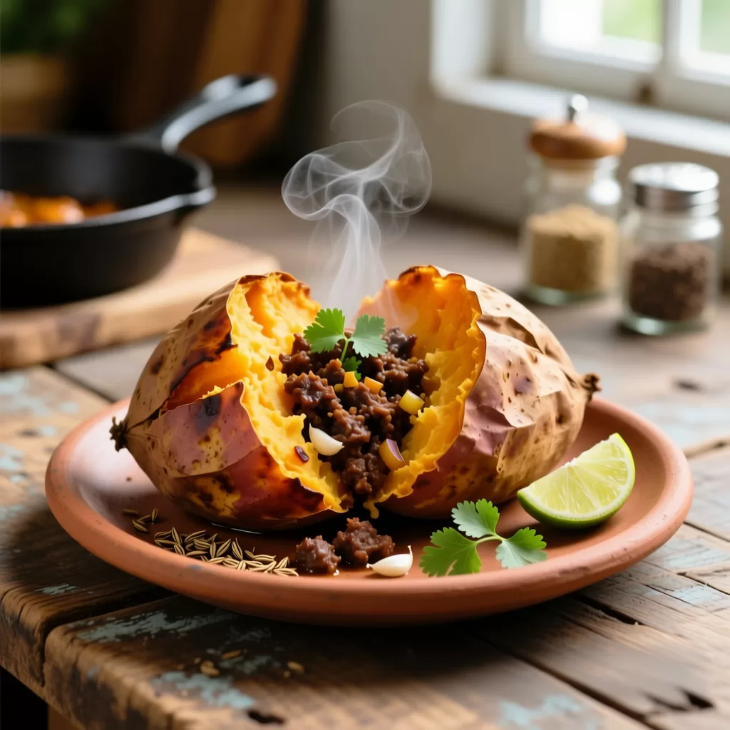 babata doce assada recheada com carne moída