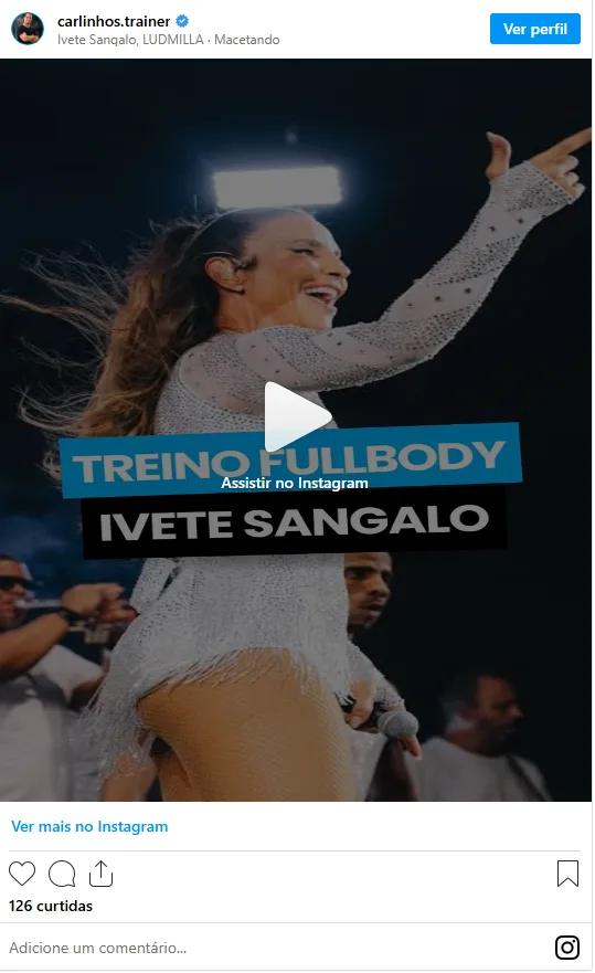 carlinhos treiner mostra treino de pernas da ivete no instagram