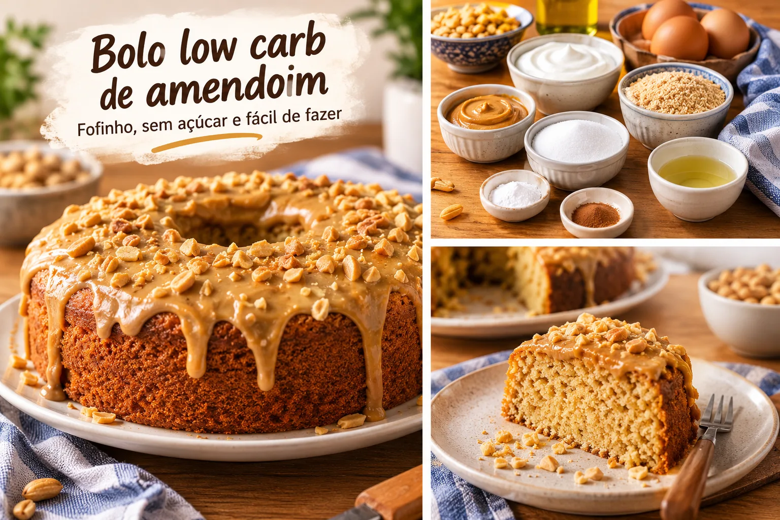Colagem de Bolo Low Carb de Amendoim
